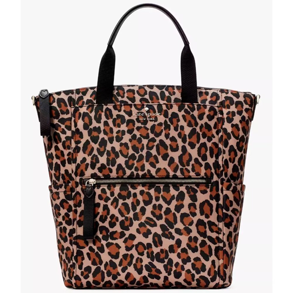S Kate Spade Chelsea Leopard Large Convertible Nylon Backpack KI375 Leopardo